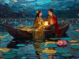 클림트 풍의 연인 임파스토 페인팅 (Midjourney/Grok Imagine)
