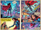 Marvel-style comic storyboard of a heroine