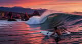 Massive Sunset Wave Surfing