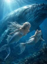 人魚と猫の人魚の水中ファンタジー