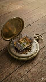 Métropole miniature à l'intérieur d'une montre de poche vintage