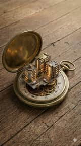 Métropole miniature à l'intérieur d'une montre de poche vintage