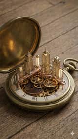 Métropole miniature à l'intérieur d'une montre de poche vintage