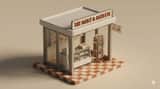 Minimal 3D Isometric Urban Retail Kiosk Diorama