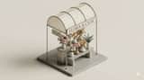 Minimal 3D Isometric Urban Retail Kiosk Diorama
