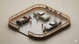 Minimalist 3D Isometric Exhibition Pod Diorama