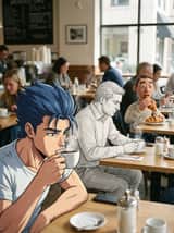Mixed Media Cinematic Café Scene