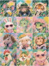 Cuadrícula de avatares del zodiaco en tonos pastel