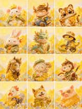 Cuadrícula de avatares del zodiaco en tonos pastel