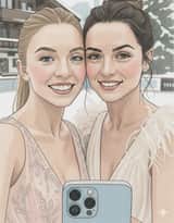 Pencil Sketch of Sydney Sweeney and Ana de Armas Selfie