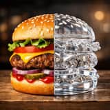 Photorealistic Hamburger Half Glass, Half Normal