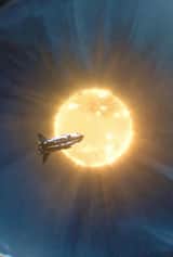 Planetary Spaceship Fly-Around Video Prompt