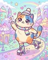 Chat Kawaii Pop Surréaliste en Rollers