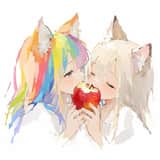Arte de chica gato con cabello arcoíris