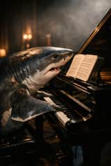 Realistic Shark Playing Piano Benchmark Prompt