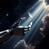 Robotic Arm Releasing a Flower Seed in a Starry Scene