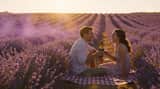 Romantic Picnic in Lavender Field