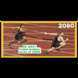 Runner with BE 2060 i inscription passing through sequential doors video prompt