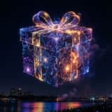 Santa Claus Fireworks over City Skyline