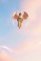 Slow motion resurrection scene with an angel and Jesus Christ
