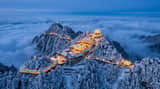 Spectacular Aerial View of Laojun Mountain Temple in Winter