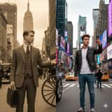 Split-Screen Cinematic Time Travel Prompt