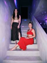 Stylized Nighttime Group Photo on Concrete Staircase