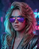 Retrato Synthwave Retrofuturista dos Anos 80 de Sydney Sweeney