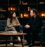 Photo d'interview de célébrité style talk-show