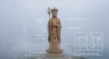 Technical schematic overlay on Ksitigarbha Bodhisattva statue