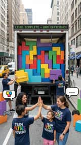Invite humoristique sur l'organisation de la maison façon Tetris