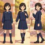 Prompt de cohérence pour une fille anime en trois poses