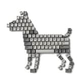 Vue de dessus à plat d'un chien formé de touches de clavier