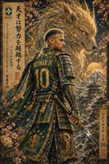 Retrato de Samurai Mitológico em Estilo Ukiyo-e