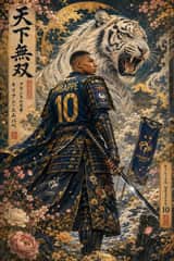 Retrato de Samurai Mitológico em Estilo Ukiyo-e