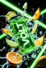 Ultra-Cinematic Product Photography of 'VOLT RUSH' Energy Drink