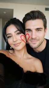 Ultra-Close Photorealistic Couple Selfie with Heart Cheek Paint
