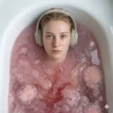Ultra-Photorealistic Cinematic Portrait in a Bathtub with Noise-Canceling Headphones