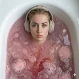 Ultra-Photorealistic Cinematic Portrait in a Bathtub with Noise-Canceling Headphones