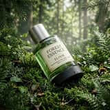 Photo de produit ultra-réaliste du parfum Forest Essence Elixir