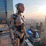 Ultra-Realistic Humanoid Robot on Rooftop