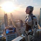 Ultra-Realistic Humanoid Robot on Rooftop