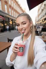 Ultra-realistic Starbucks Selfie at Golden Hour