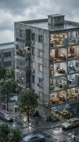 Vertical Tilt-Shift Miniature City Cross-Section