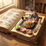 Vintage Cookbook Food Scene Template (Okonomiyaki)