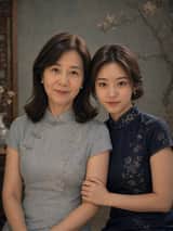 Retrato Vintage de Mãe e Filha de Qipao