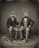 Vintage Sepia-Toned Portrait with Animal Heads