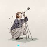 Illustration à l'aquarelle d'une femme avec un télescope