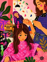Illustrations fantaisistes de salons et de cafés