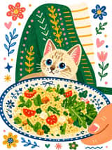 Illustration fantaisiste d'une jeune fille et d'un chaton peinte à la main